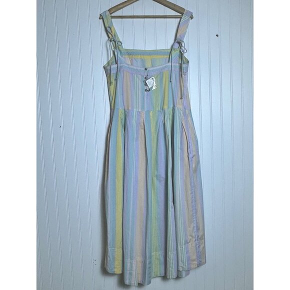 Free People Primavera Stripe Midi Dress Cotton Size L Adjustable Strap Casual - Picture 7 of 7